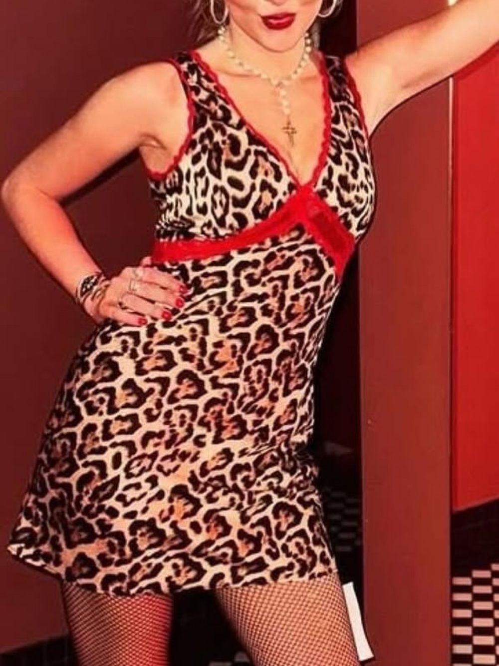 Kiwi & Co. NWT Cheetah Charm Leopard Print Red Lace Trim Mini Slip Dress